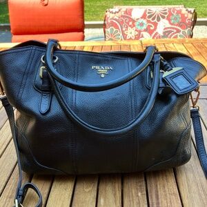 Prada Cervo Deerskin Leather Tote Bag with Shoulder Strap
